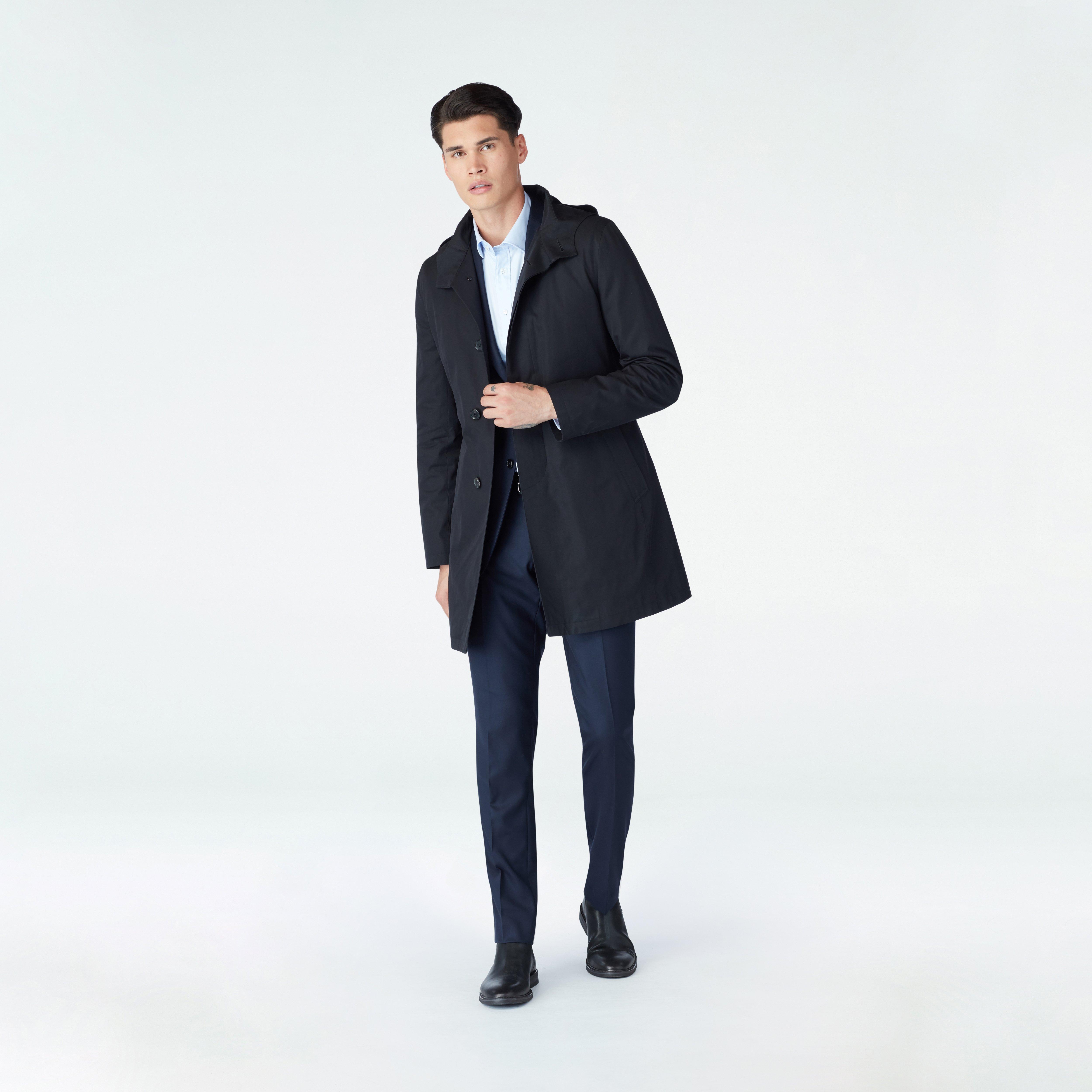 Highcliffe Black Hooded Mac Coat