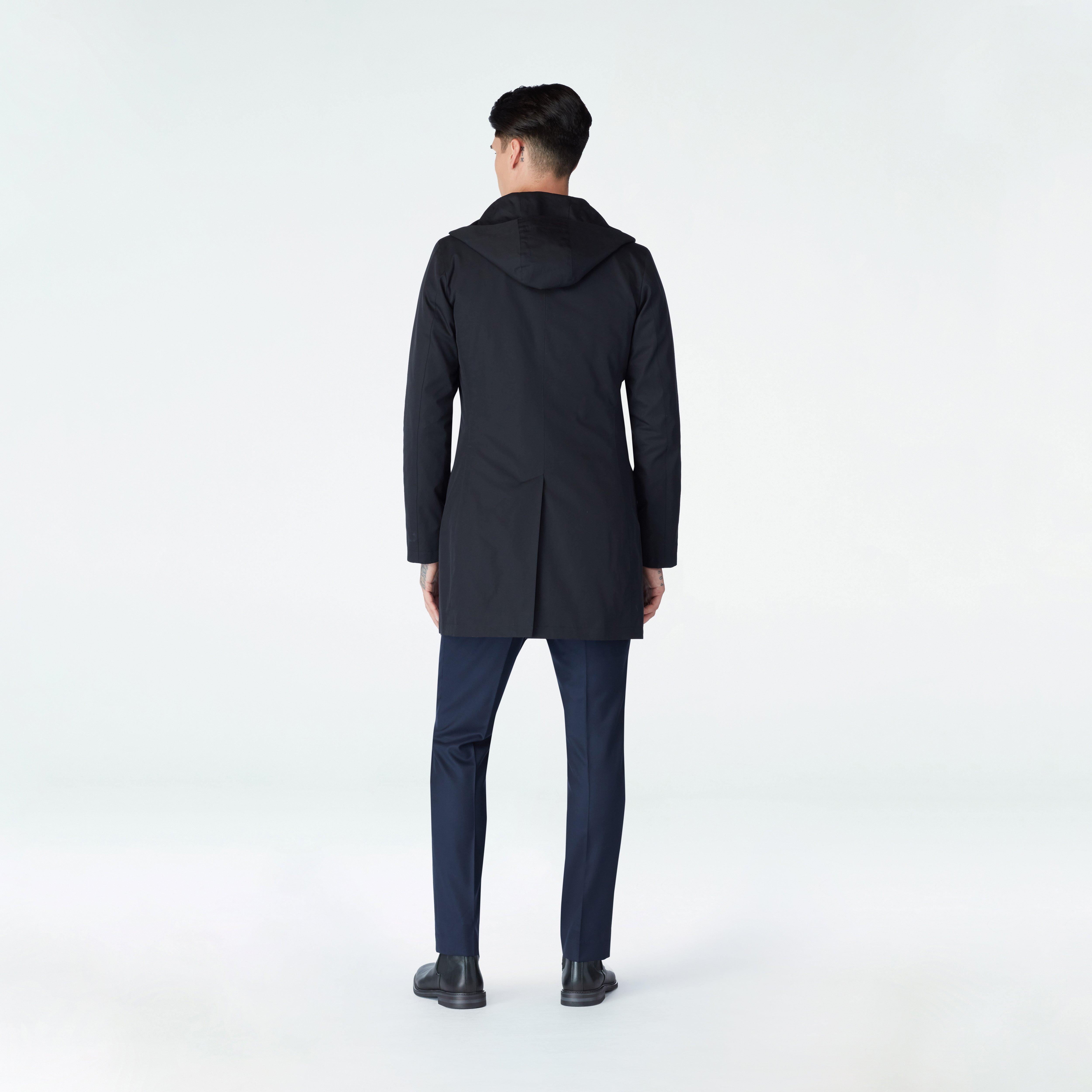 Highcliffe Black Hooded Mac Coat