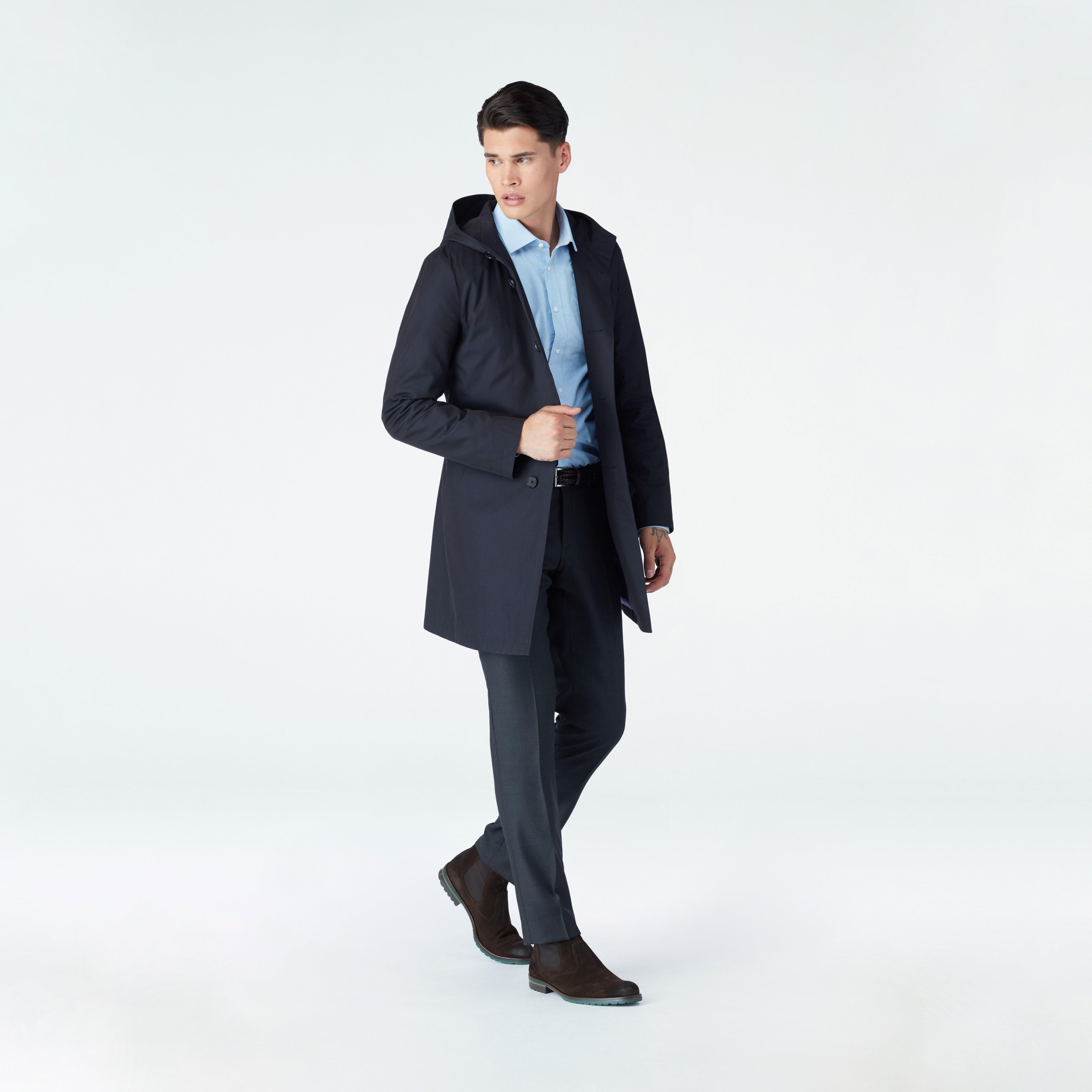 Highcliffe Navy Hooded Mac Coat with Detachable Lining