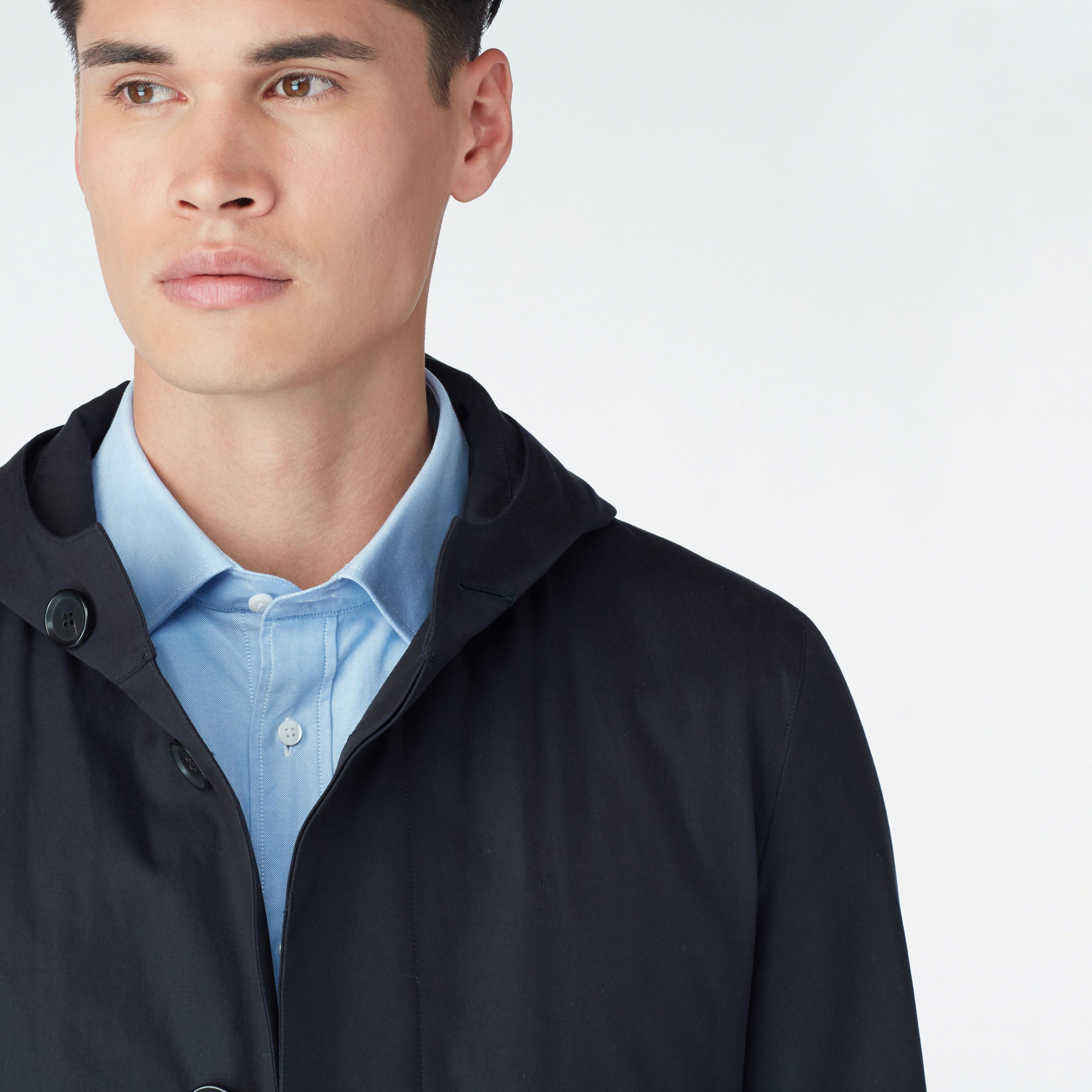 Highcliffe Navy Hooded Mac Coat with Detachable Lining