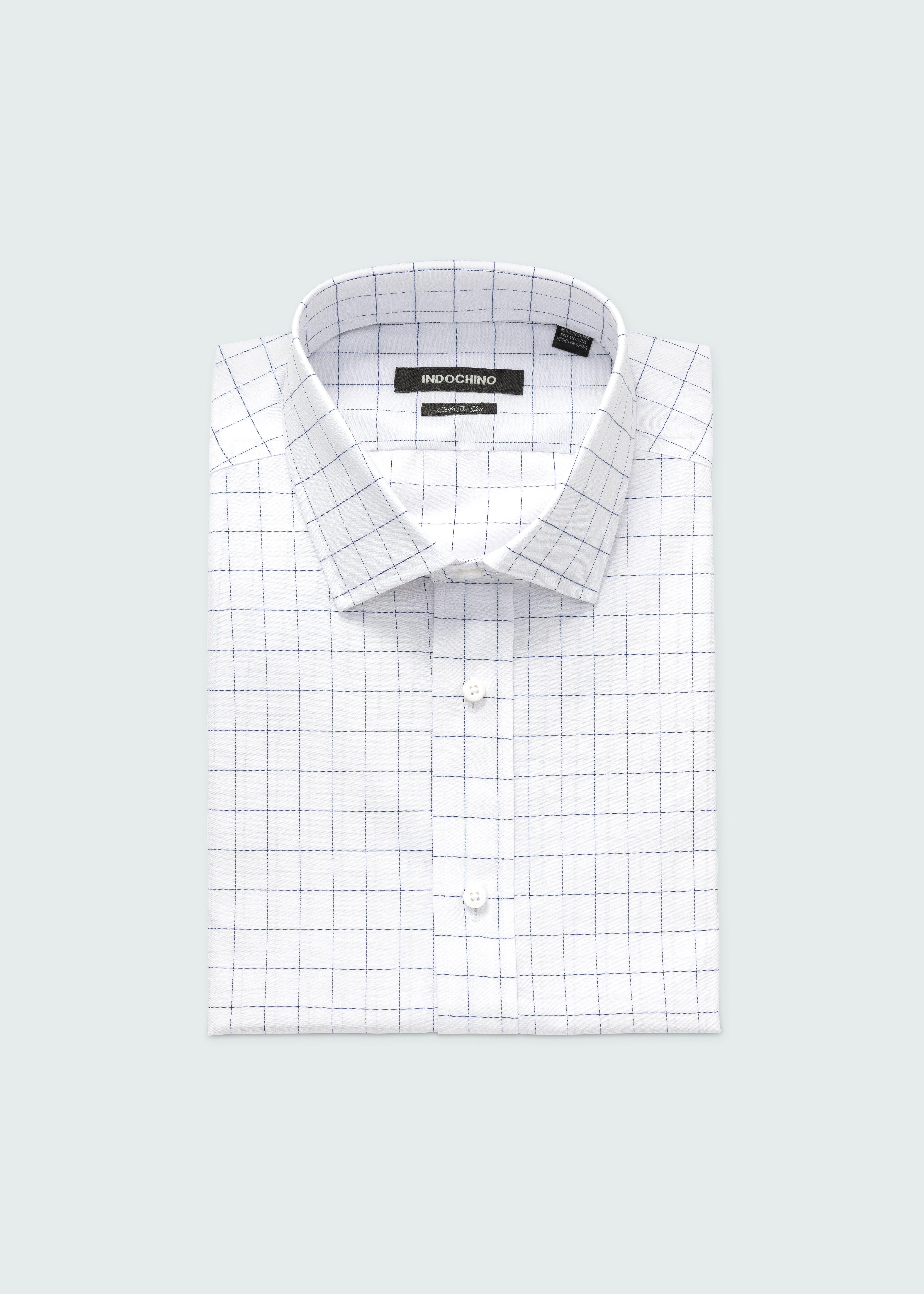 Hedon Windowpane Navy Shirt