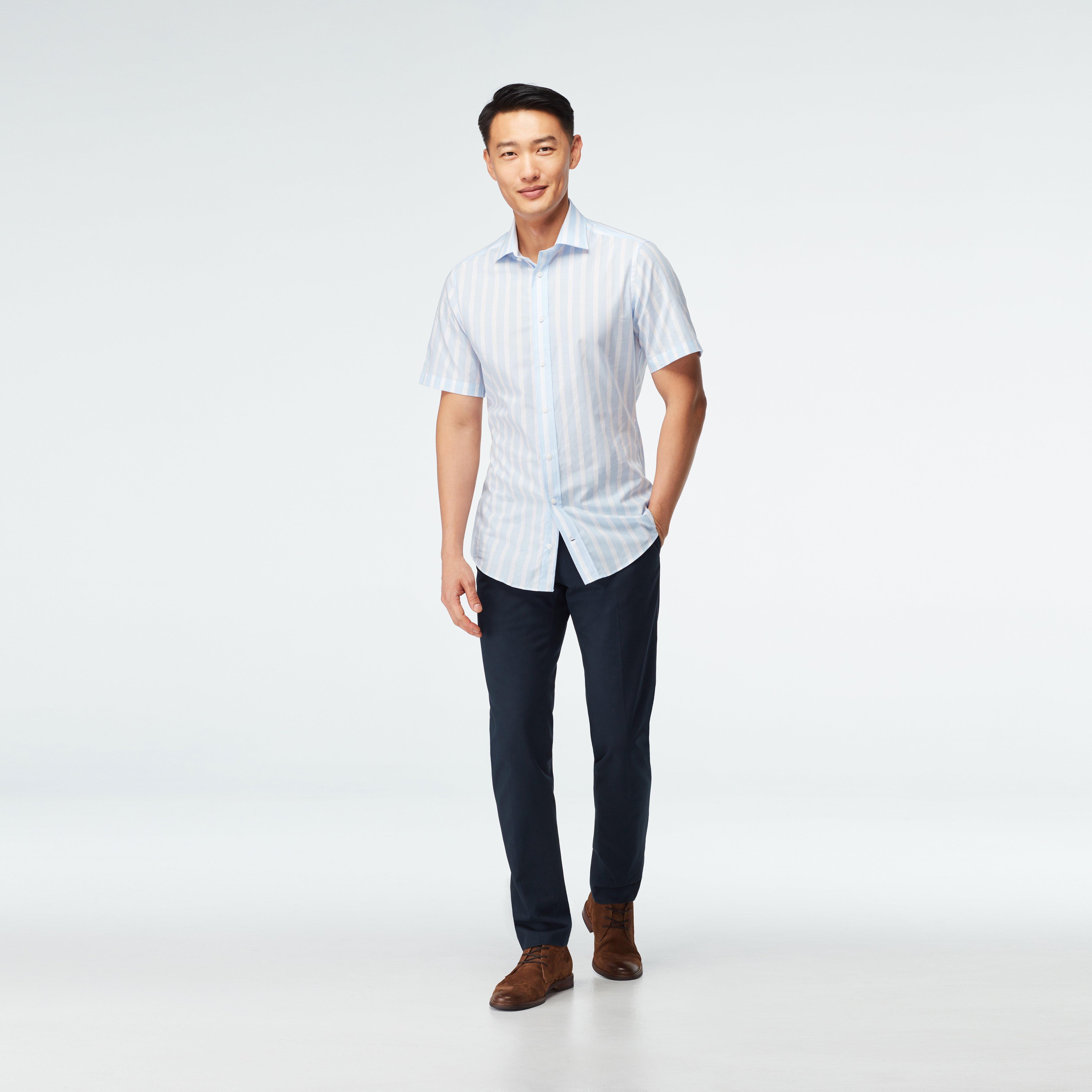 Stroud Wide Stripe Light Blue White Casual Shirt