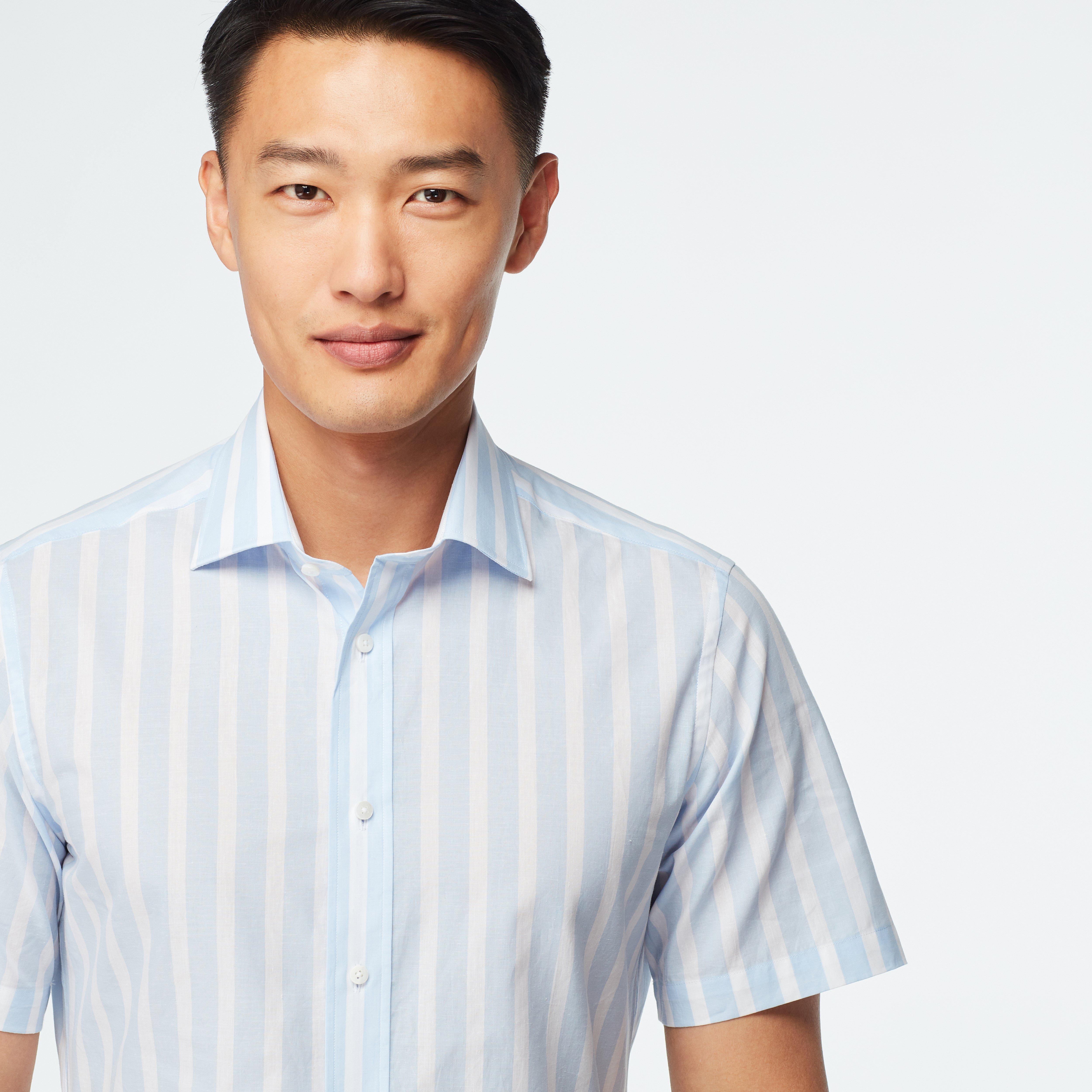 Stroud Wide Stripe Light Blue White Casual Shirt