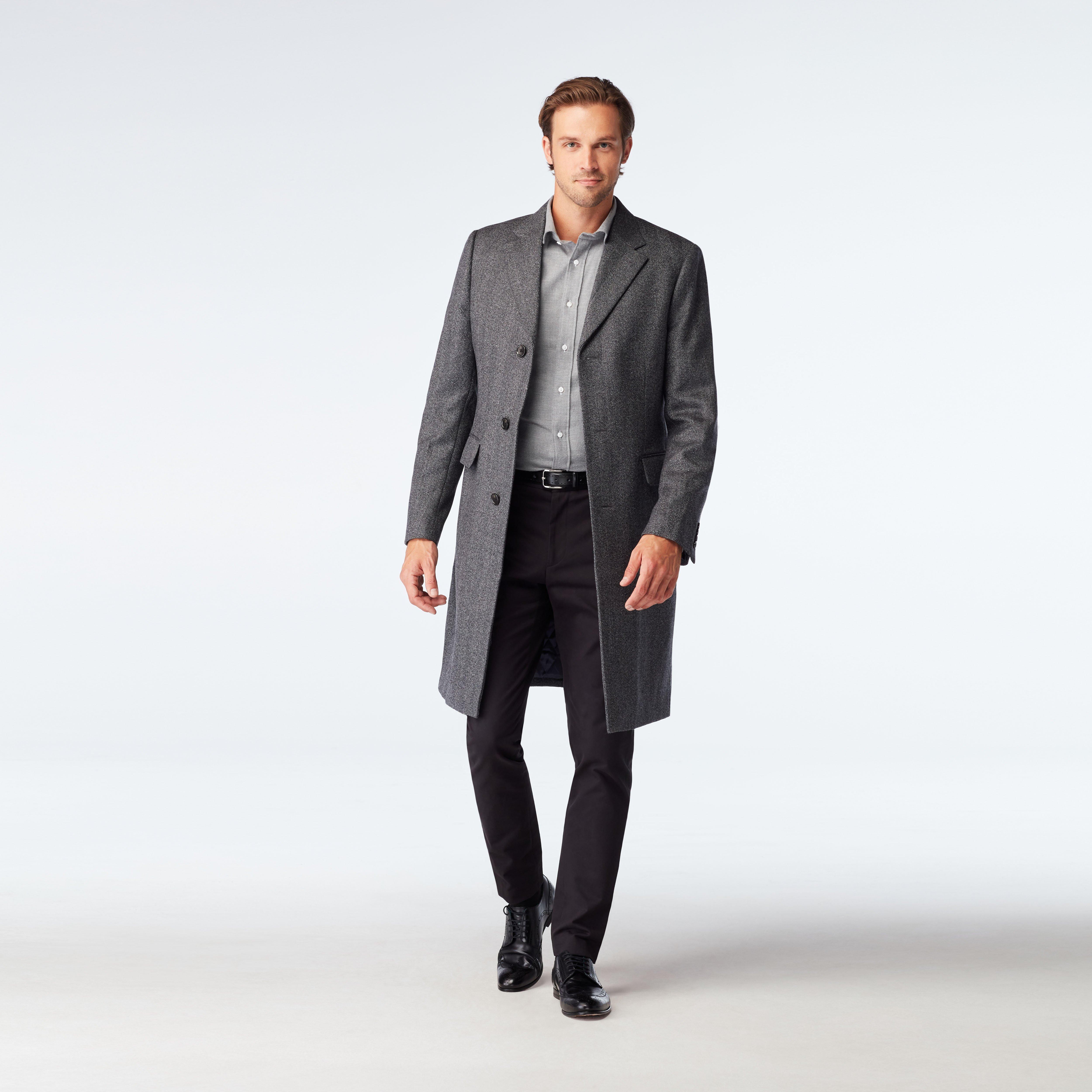 Heartford Herringbone Light Gray Quilted Overcoat