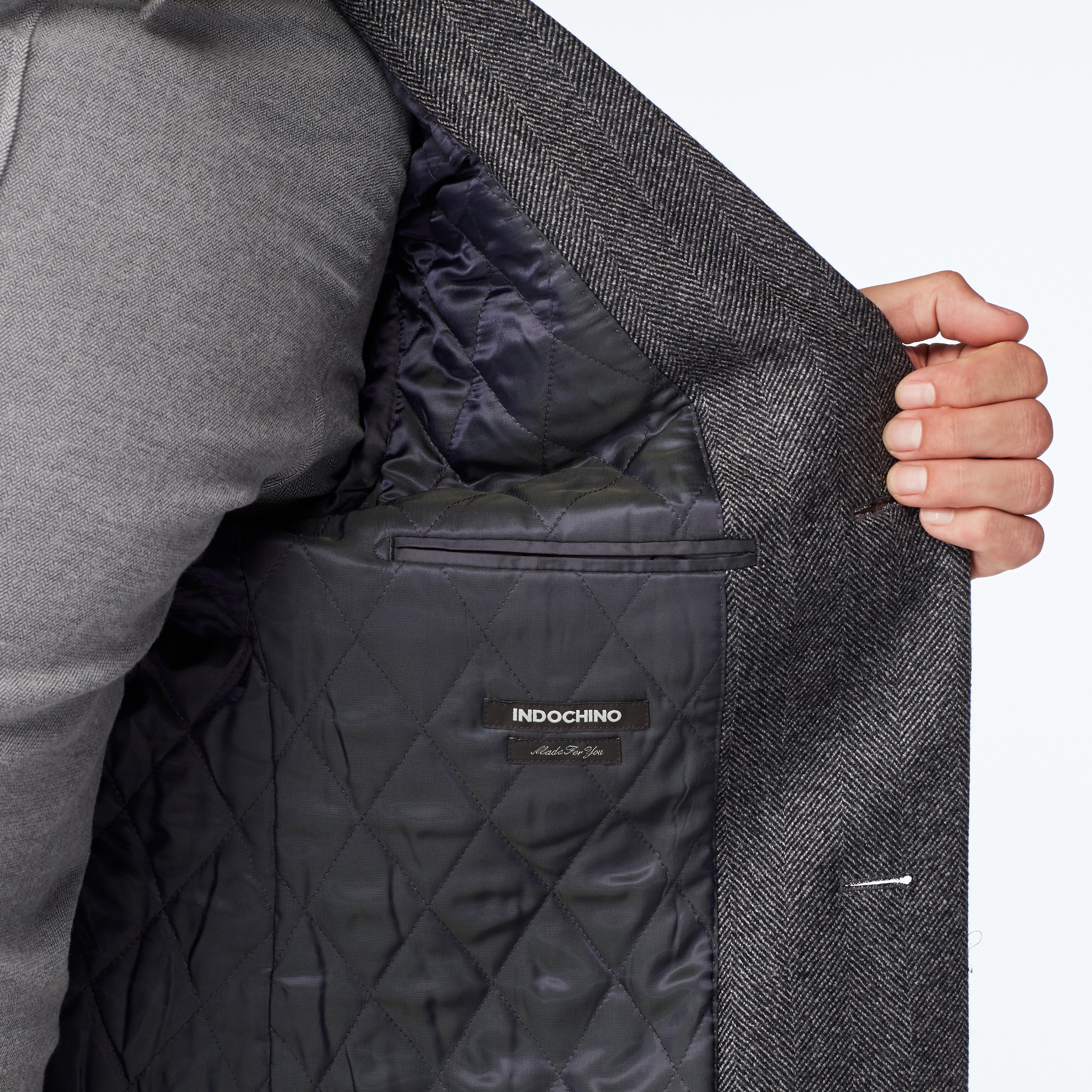 Heartford Herringbone Light Gray Quilted Overcoat