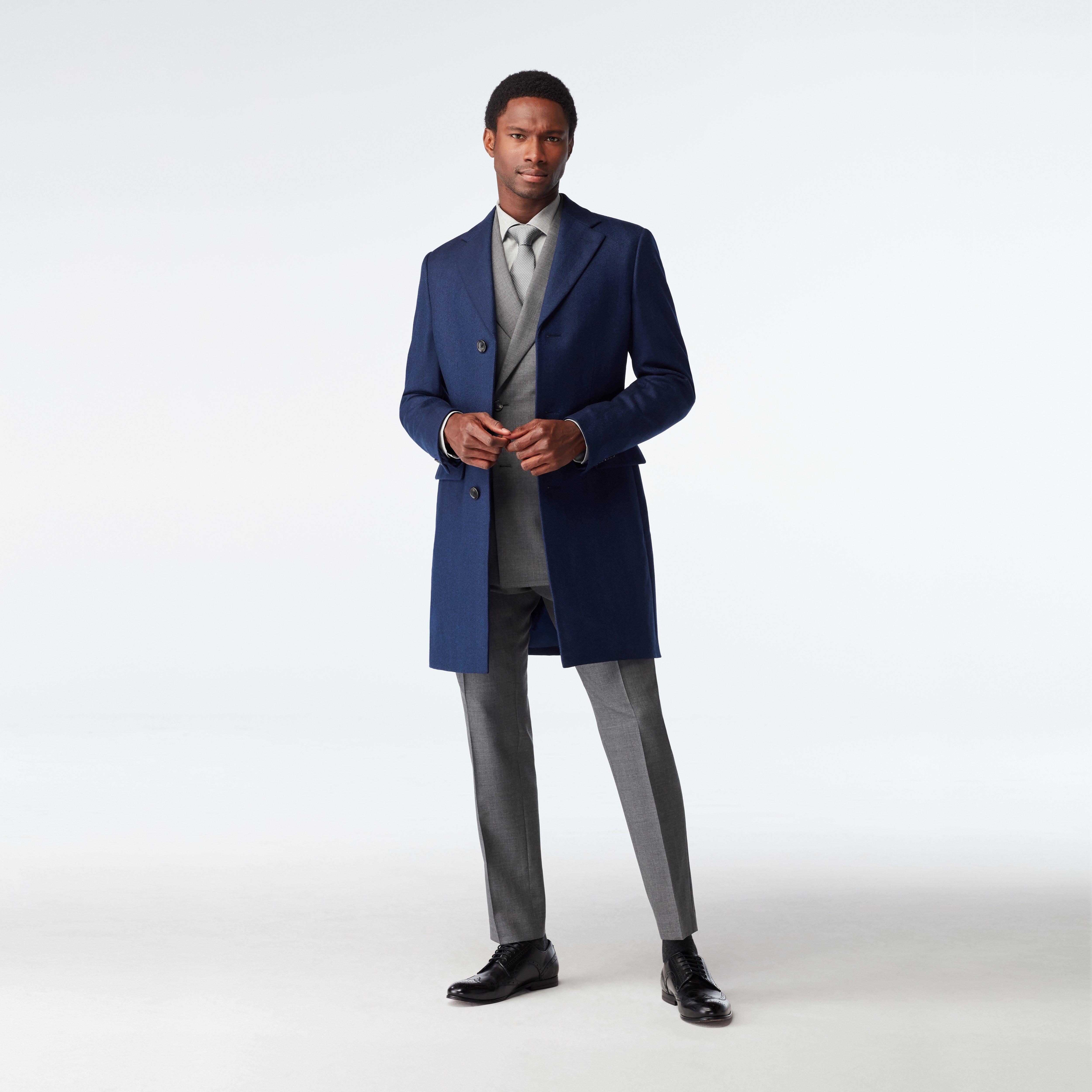 Heartford Herringbone Navy Quilted Overcoat