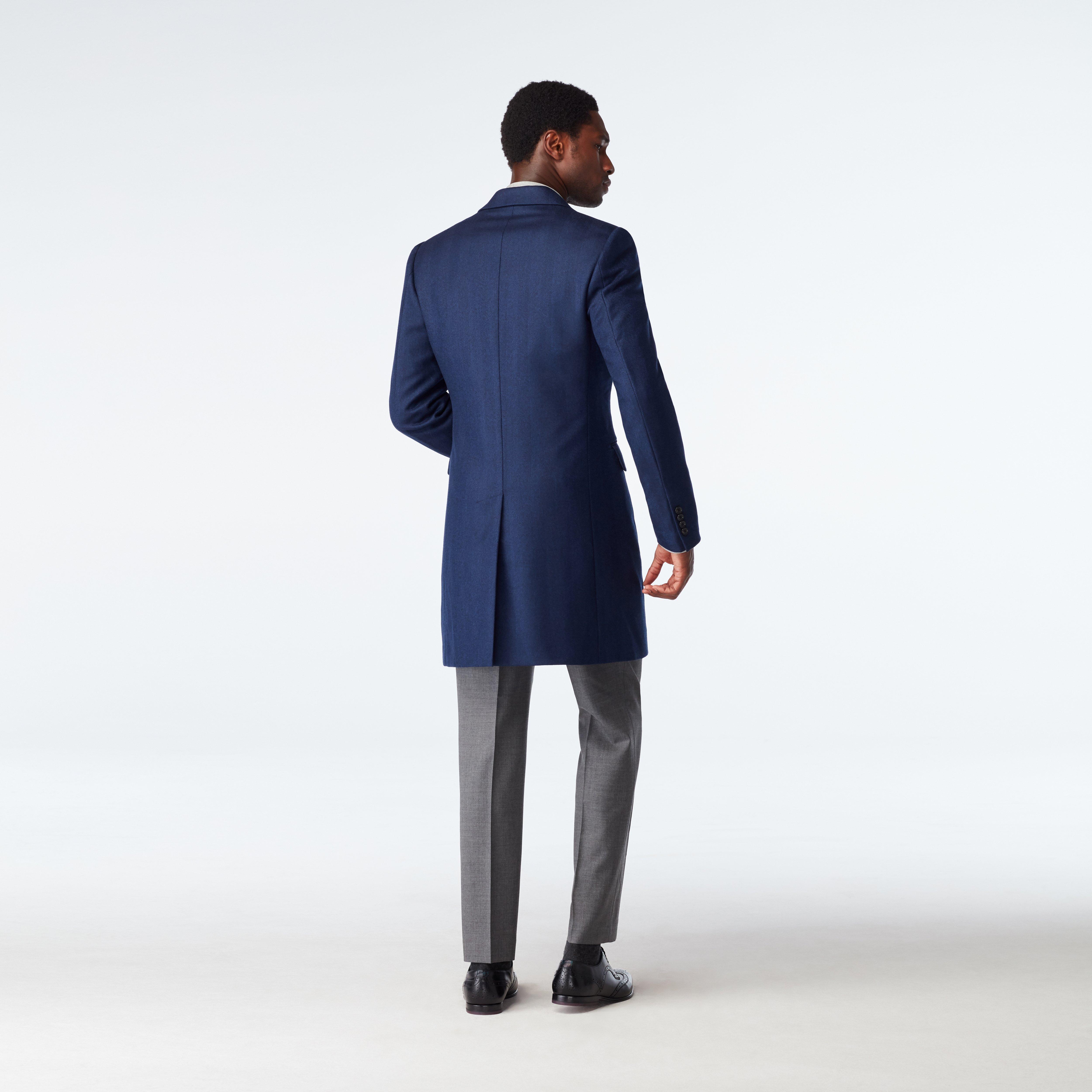 Heartford Herringbone Navy Quilted Overcoat