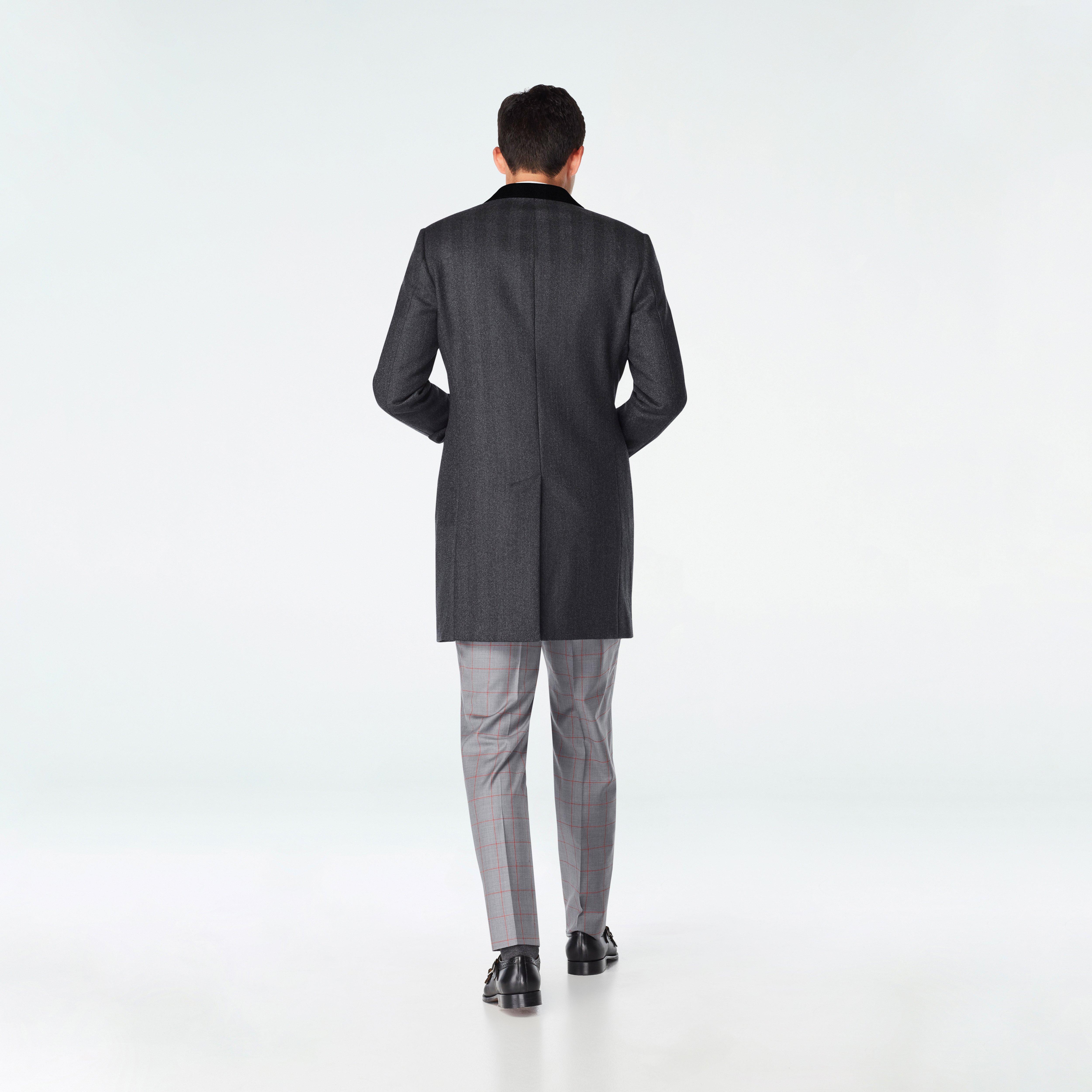 Huntley Herringbone Gray Quilted Chesterfield Overcoat