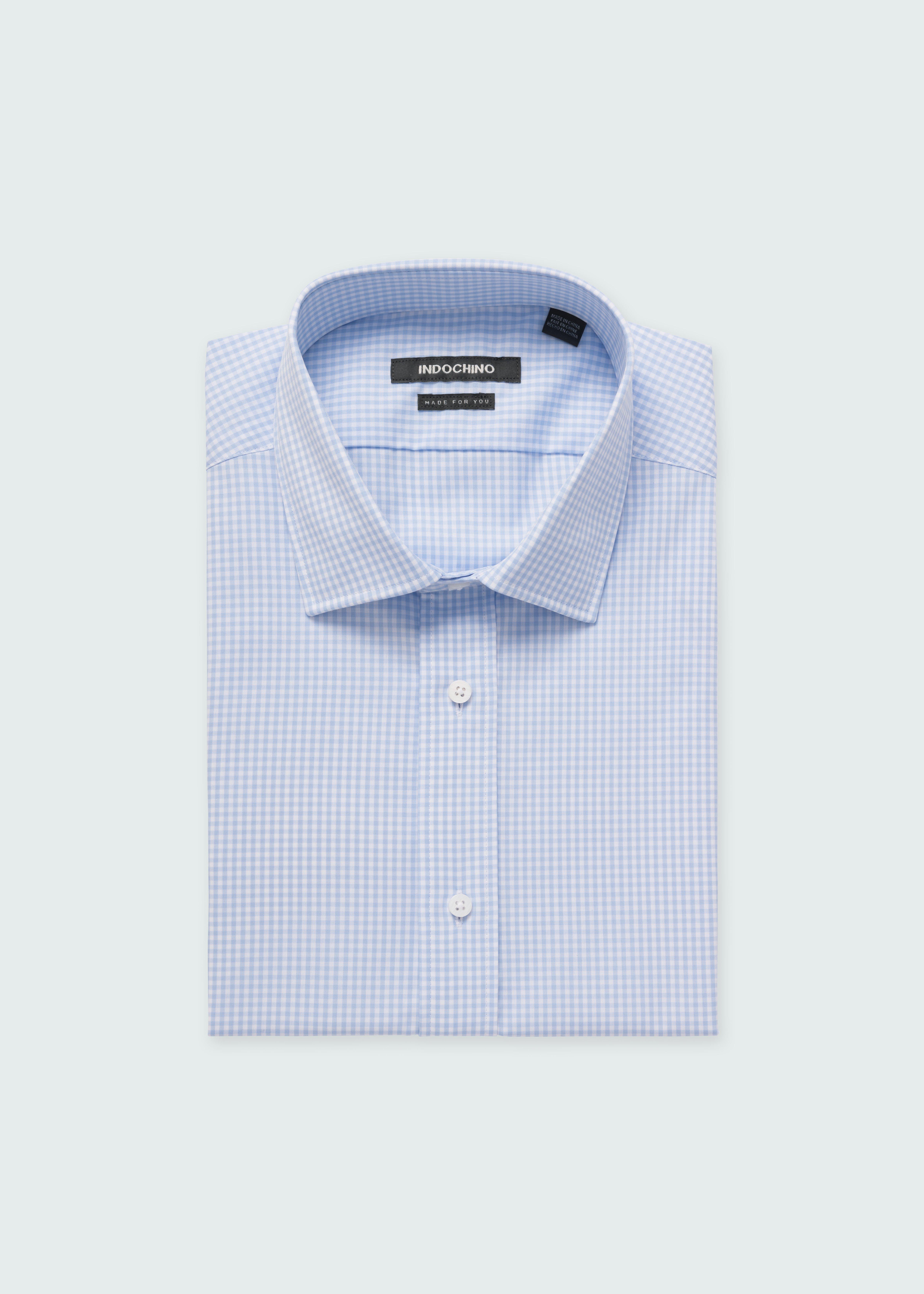 Helston Anti-Wrinkle Gingham Blue Shirt