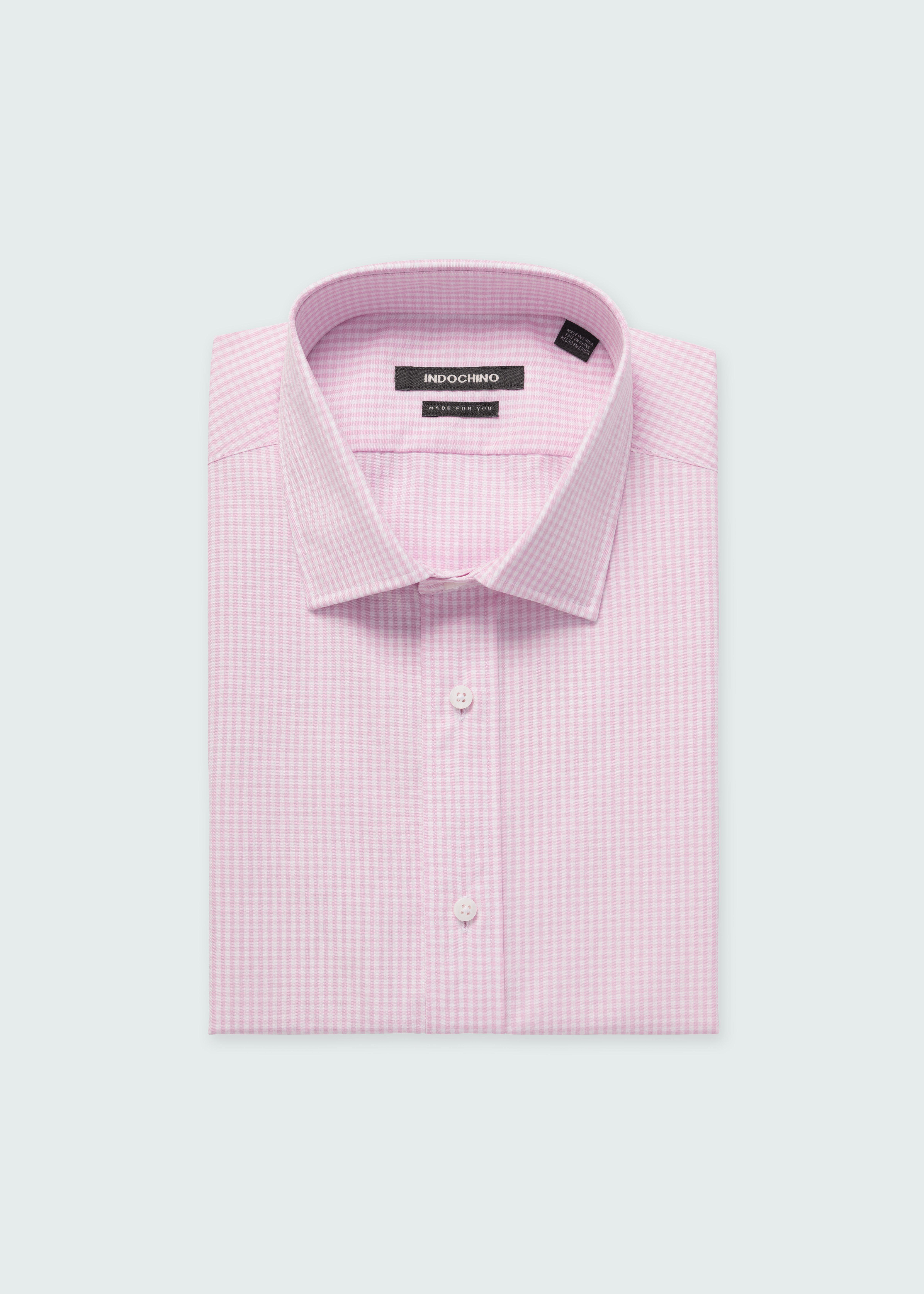 Helston Anti-Wrinkle Gingham Pink Shirt