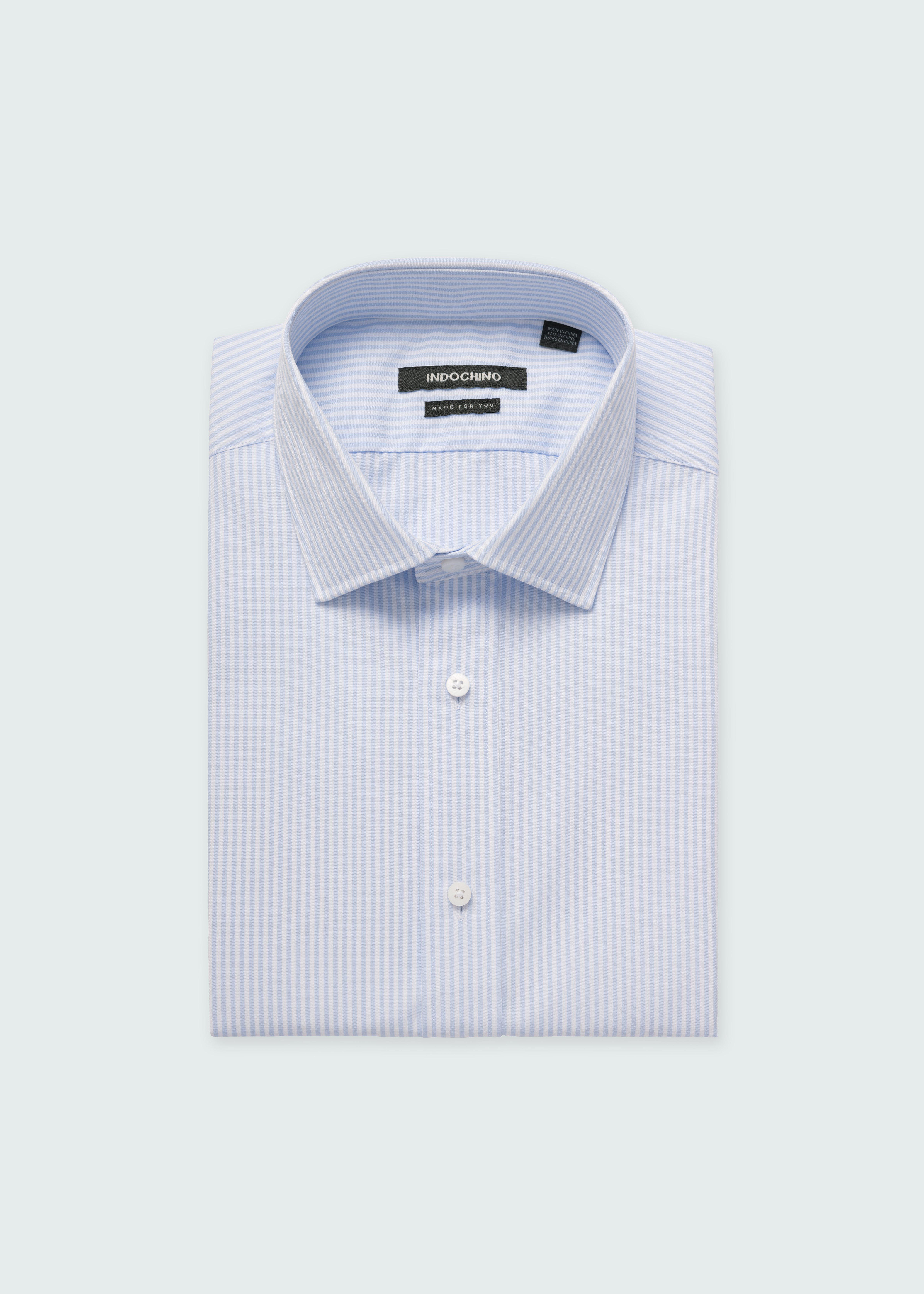 Helston Anti-Wrinkle Pinstripe Blue Shirt