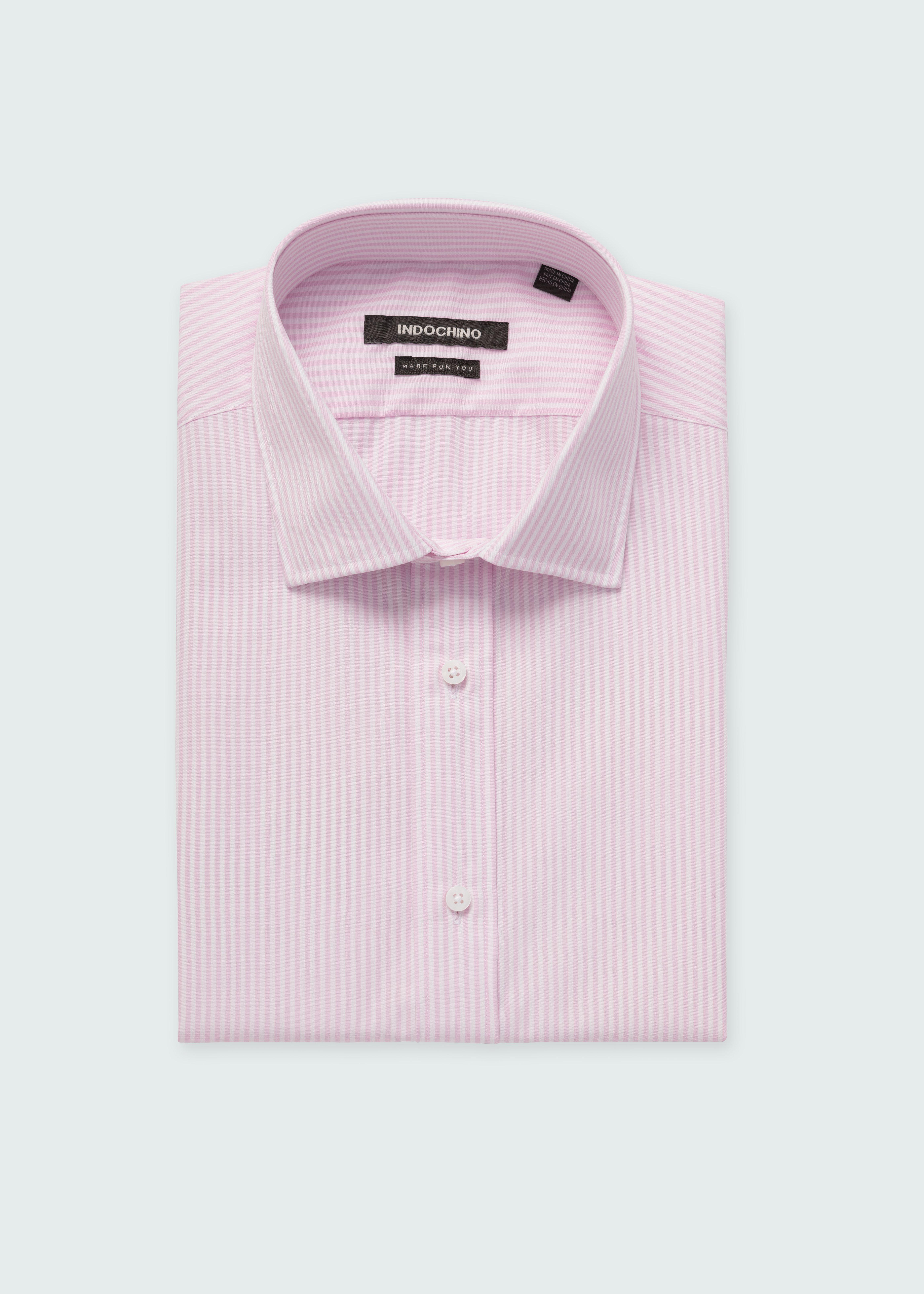 Helston Anti-Wrinkle Pinstripe Pink Shirt