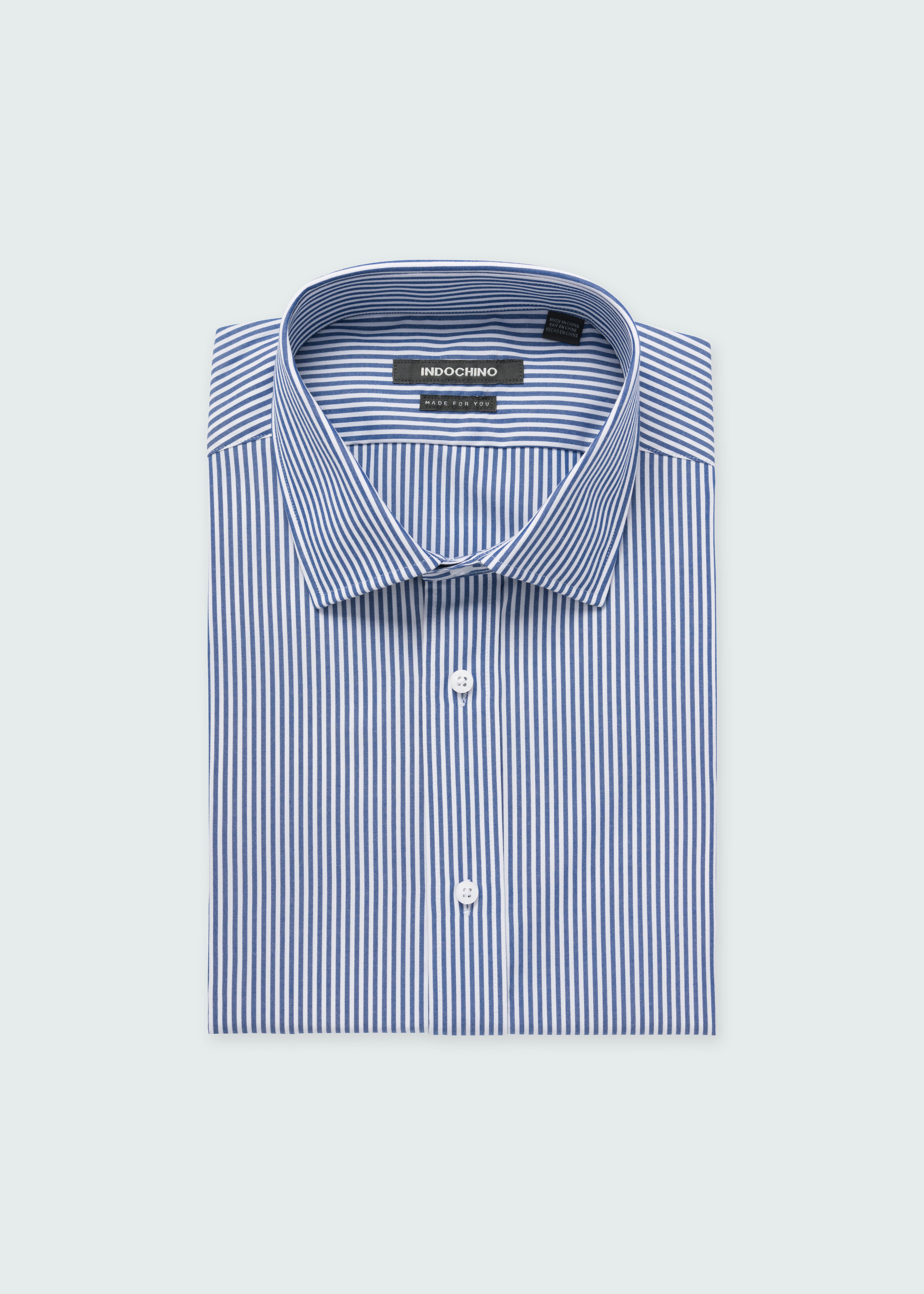 Helston Anti-Wrinkle Pinstripe Navy Shirt