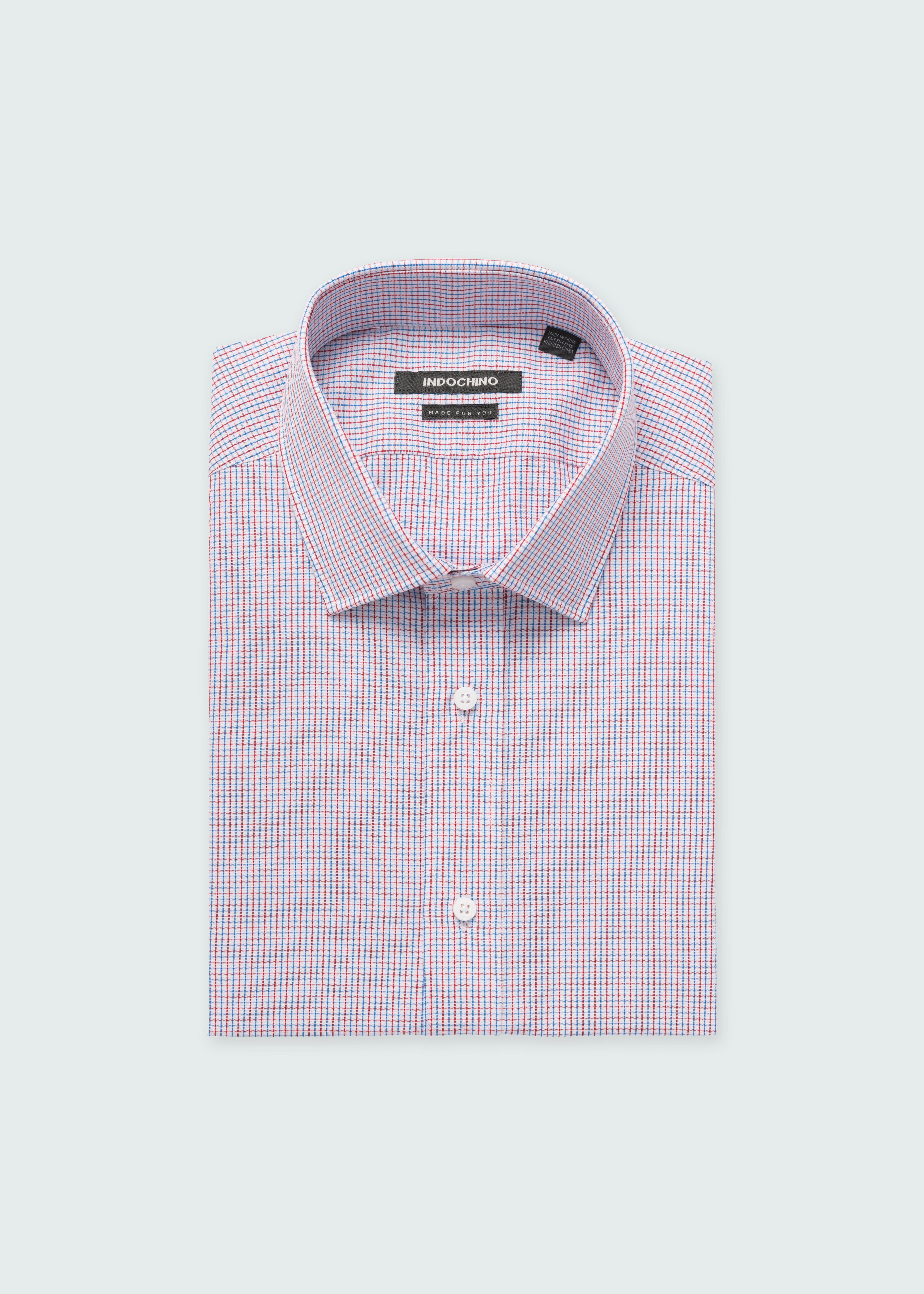 Helston Anti-Wrinkle Microcheck Red and Blue Shirt