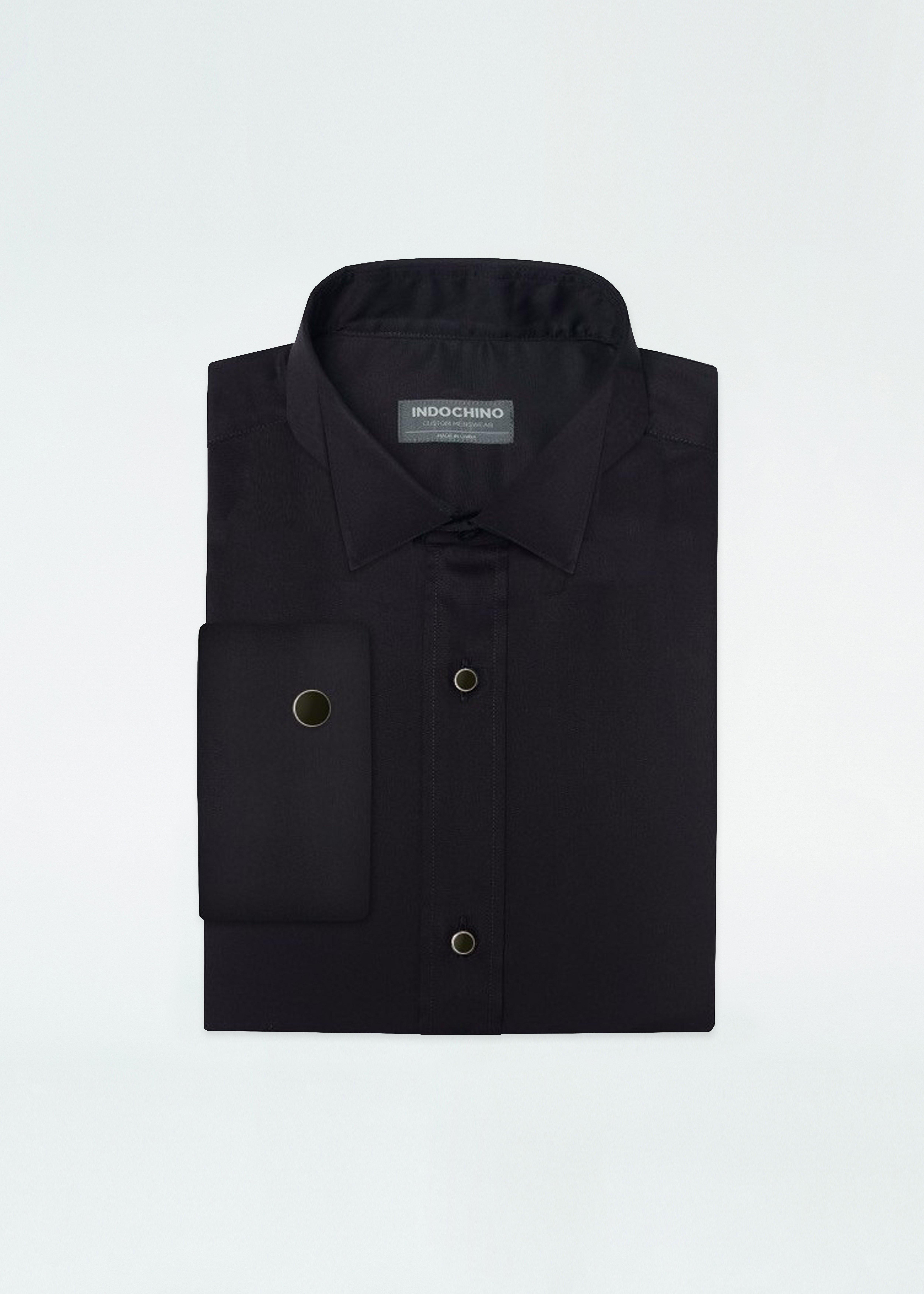 Helston Plain-Front Tuxedo Black Shirt